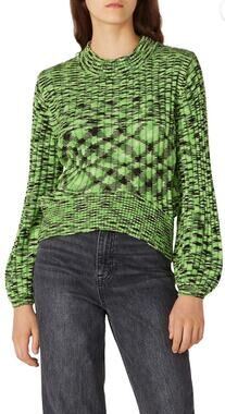 Blank NYC The Clash green ribbed puff sleeve sweater Size small Dopamine Artsy